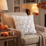 Sm:)e Embroidered Goost Plush Faux Fur Jacquard Halloween Throw Pillow Cover 18x18 Inch White, Set of 2 Silky Soft Cushion Case for Sofa Couch - Image 6